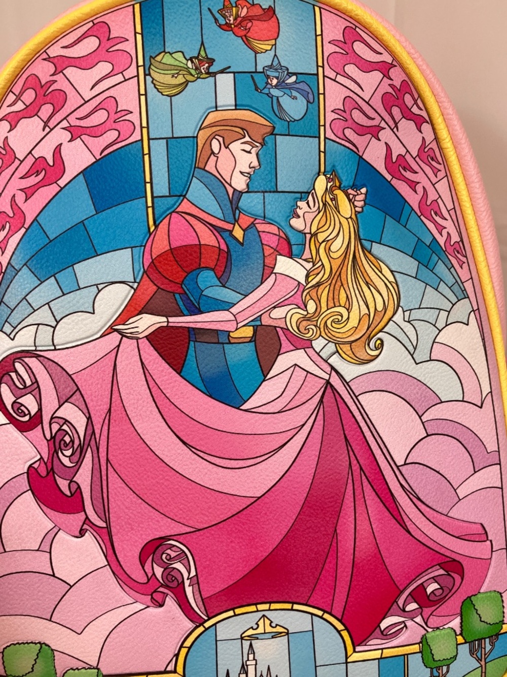 Loungefly Disney Sleeping Beauty Stained Glass Pink Backpack Some Wear - Picture 12 of 13